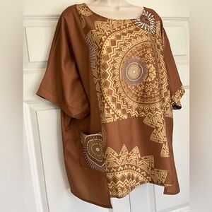 Flowy Geometric Pattern Short Sleeve Boho Tunic Size 2XL